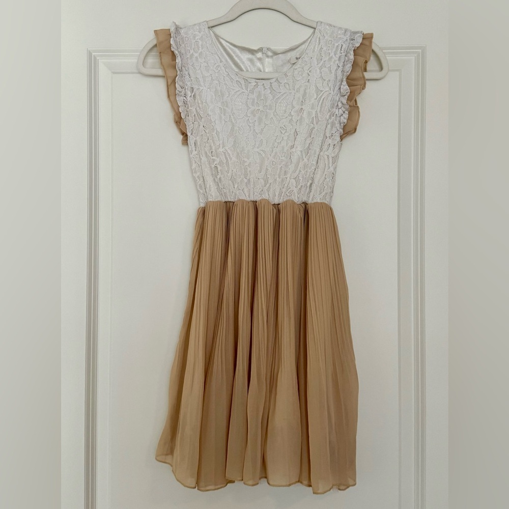 Shein White and Tan Lace Overlay Mini Dress